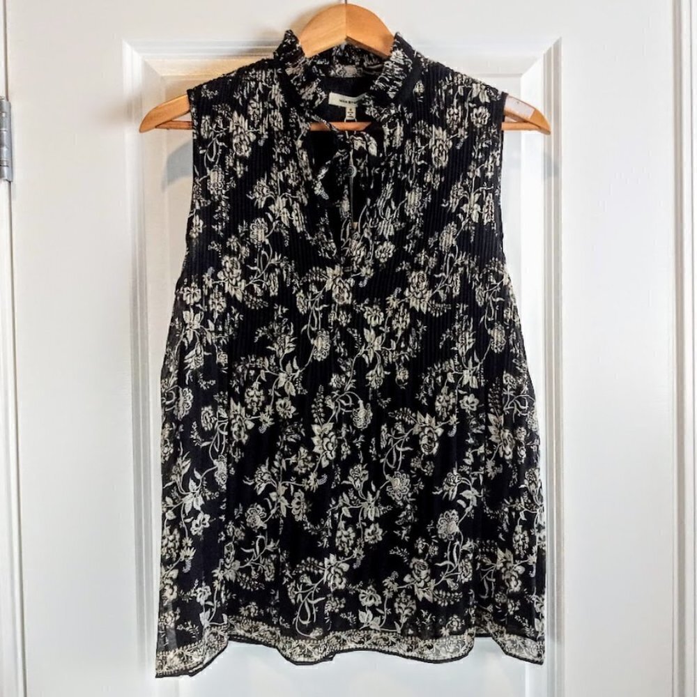 Max Studio Floral Pleated Ruffle Neck Sleeveless Top NWT